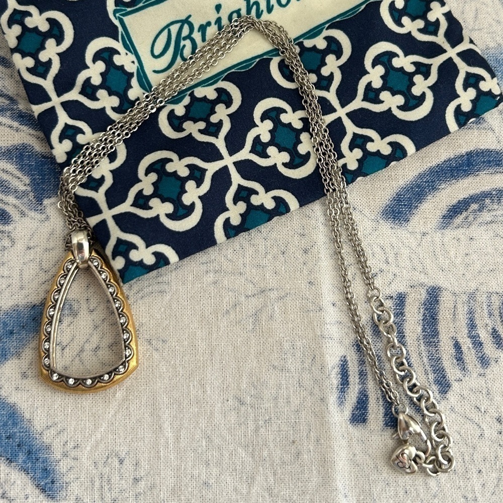 Brighton Jewelry Primavera Necklace Two-tone Silver Plated Crystals Cloth Bag - Picture 7 of 11